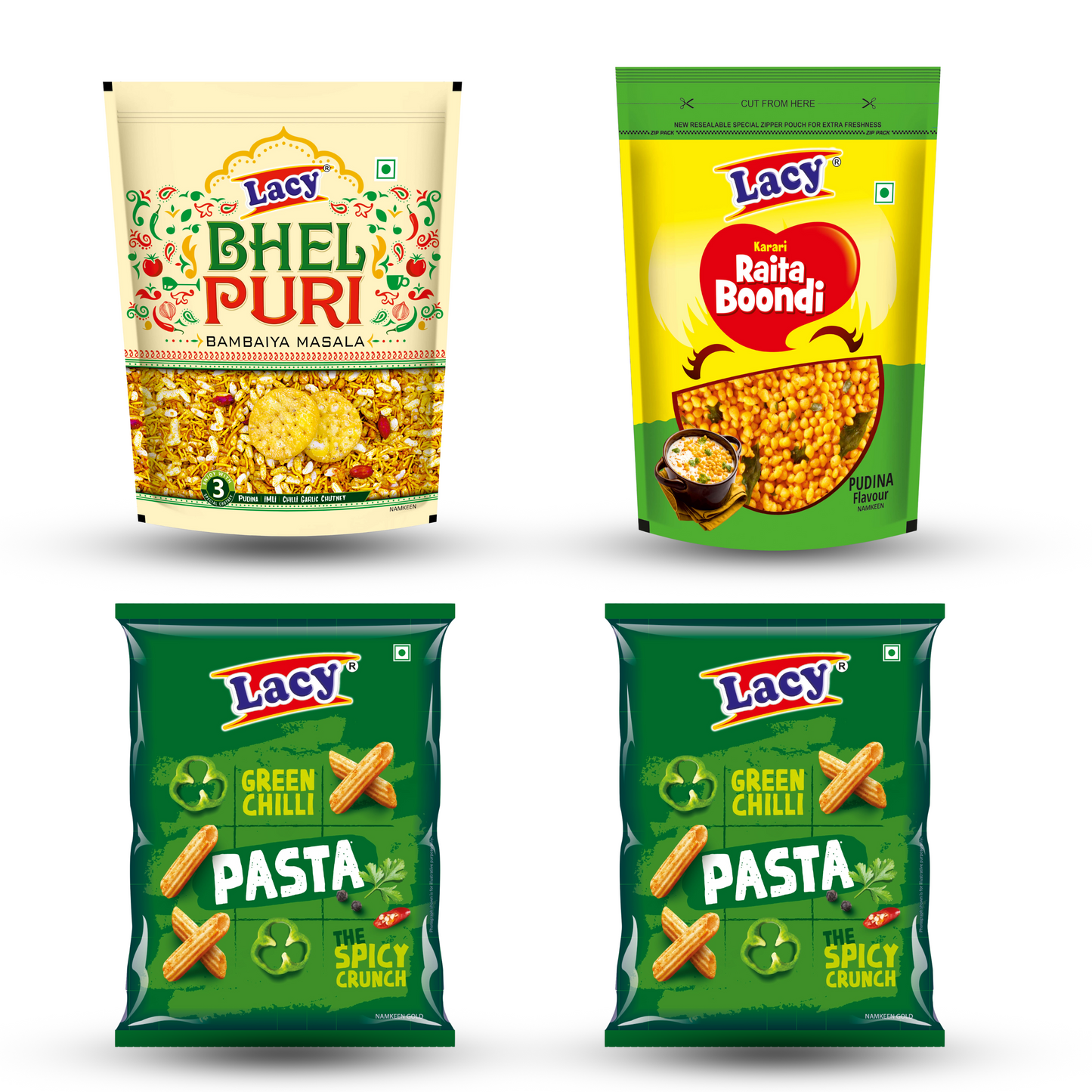 Raita Boondi, Lacy Green Chilli Pasta(Pack of 2) & Bhelpuri