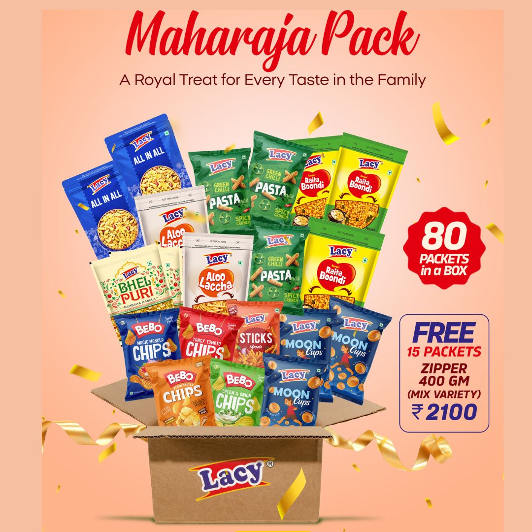 Lacy Maharaja Pack – 80 Packets + 15 Free Namkeen Packets (400g)