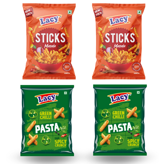 Lacy Masala Sticks(Pack of 2), Green Chilli Pasta(Pack of 2)